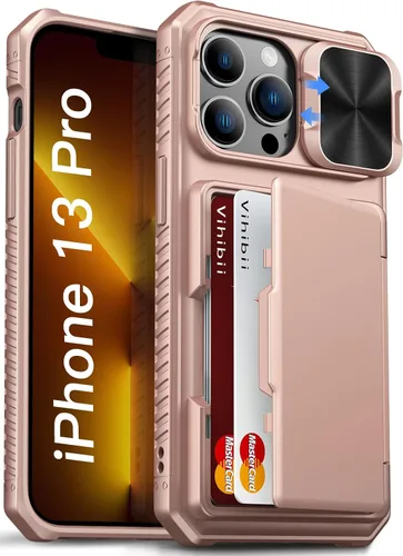 Vista 18 de Vihibii Funda para iPhone 13 Pro Max/iPhone 12 Pro Max con tarjetero (4 tarjetas) [bloqueo RFID] y cubierta de cámara deslizante, protección contra