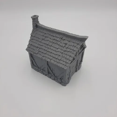 Vista 2 de Cottage - RPG - Calabozos y Dragones - DND - Pathfinder - Señor del Anillo - Figura miniatura (gris/sin pintar) (Techo de tejas)