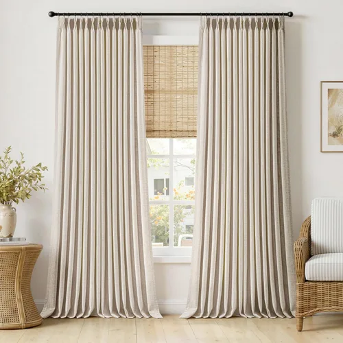 Vista 40 de MIULEE Cortinas de lino gruesas con pinzas plegadas de 96 pulgadas de largo, 2 paneles para sala de estar y dormitorio, cortinas de ventana Natural