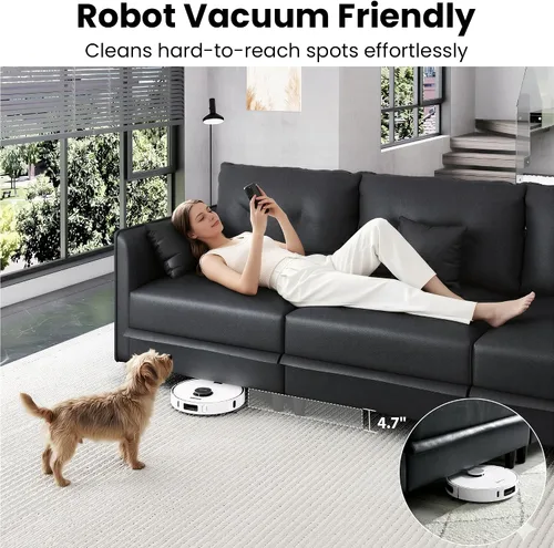 Vista 3 de LLappuil Sofá de piel sintética para sofá de apoyabrazos laterales para personalizar sofá modular seccional, impermeable, negro