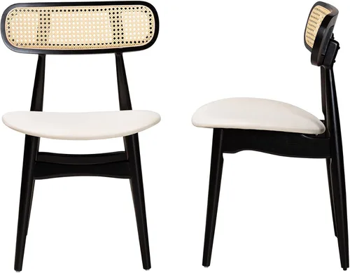 Vista 5 de Baxton Studio Tarana - Juego de 2 sillas de comedor, color crema/negro/marrón claro