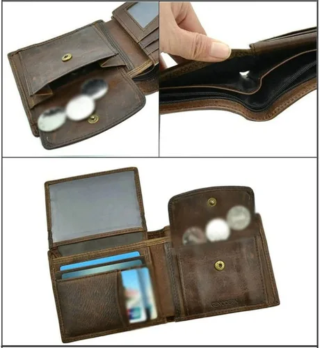 Vista 6 de ZAINJO Wallets For Men Cow Leather Men Wallets with Coin Pocket Vintage Male Purse Function Brown Genuine Leather Men Wallet with Card Holders