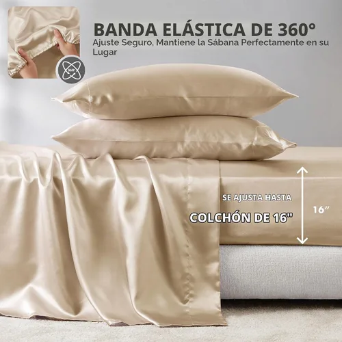 Vista 5 de Madison Park Essentials - Juego de sábanas de satén tamaño matrimonial, 6 Champán