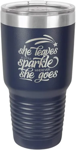 Vista 15 de SHE LEAVES A LITTLE SPARKLE WHEREVER SHE GOES Vaso negro de 30 onzas con popote y tapa superior deslizante Taza de viaje de acero inoxidable