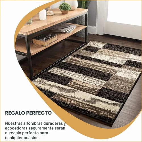 Vista 3 de Superior - Alfombra de pasillo, reverso de yute, moderna, geométrica, para dormitorio, oficina, sala de estar, entrada, suelo de madera dura