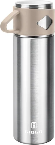 Vista 11 de Termo de acero inoxidable 500ml/16.9oz botella aislada al vacío con taza para café, bebidas calientes y bebidas frías, cantimplora de agua.