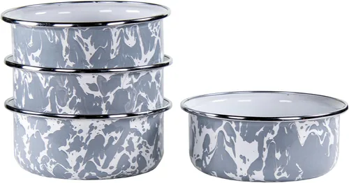 Vista 8 de Golden Rabbit Enamelware - Juego de 4 cuencos de sopa de 14 oz (remolino negro)