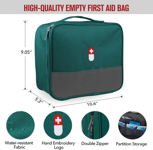 Vista 2 de Bolsa de primeros auxilios, bolsa organizadora vacía de suministros médicos, kit portátil de trauma para el hogar, oficina, cocina, viajes
