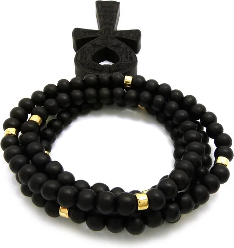 Vista 9 de Fashion 21 Colgante Ankh de la llave de la vida de Egipto 0.315 in 36" collar de cuentas de madera en tono negro y marrón