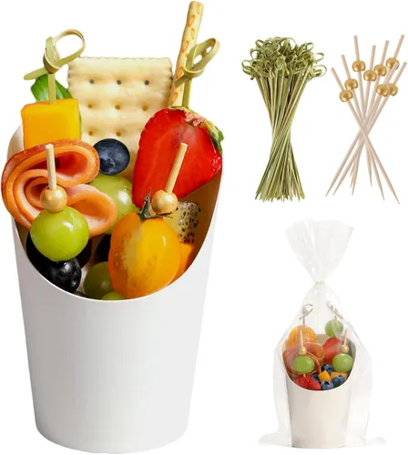 Vista 8 de Vasos Desechables para Charcutería 60 PCS con 200 PCS Palitos y 60 PCS Bolsas, Cajas de Bocadillos de Papel Kraft de 14 oz Vasos para Aperitivos