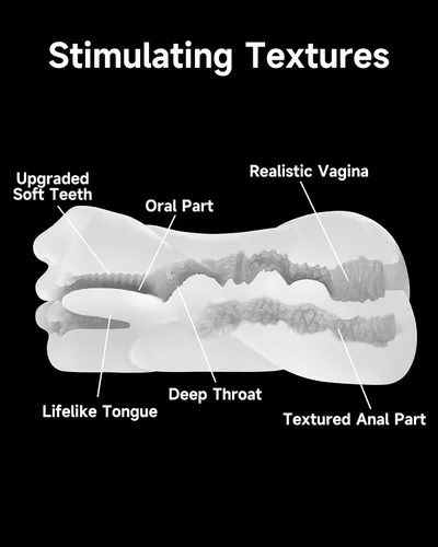 Vista 6 de Masturbador masculino 3 en 1 realista, coño de bolsillo y barra de secado, juguete sexual masculino de doble extremo, lengua en la boca, vagina