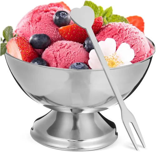 Vista 12 de STOBAZA Taza de ensalada de diseño único 1pc Frutas Tazón Postre Tazón Helado Platos para Boda Cumpleaños Simple Generous Style, Silver Finish