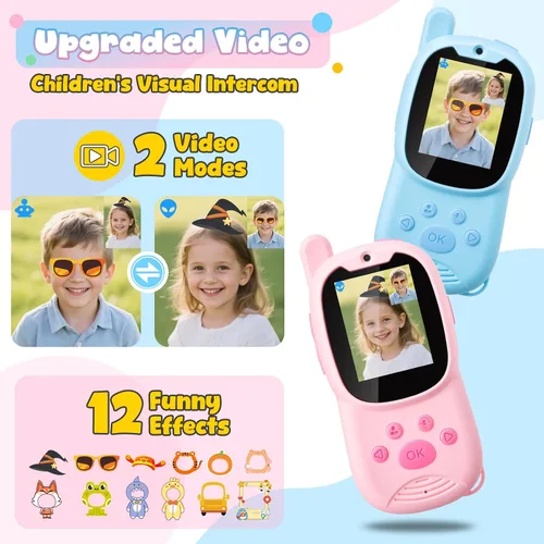 Vista 6 de Walkie Talkies de video para niños de 3 a 12 años, juguetes recargables Walkie Talky con cámara HD y cambiador de voz de 1000 pies de largo alcance
