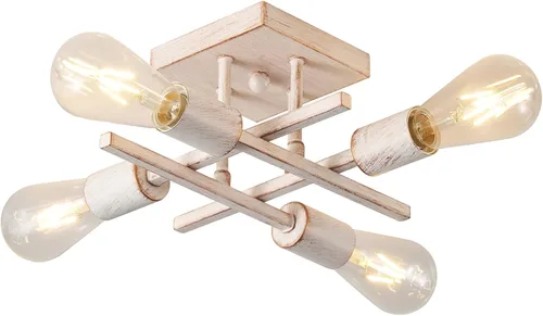 Vista 15 de Lámpara de techo industrial de 4 luces, semiempotrada, moderna lámpara de araña de níquel cepillado, lámpara de techo Sputnik con base de bombilla
