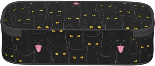 Vista 3 de Estuche organizador de lápices con patrón de gato negro, gran capacidad, papelería con cremallera, suministros escolares, bolsa para lápices