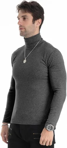 Vista 4 de Camiseta de manga larga para hombre, ajustada, ligera, con cuello de tortuga