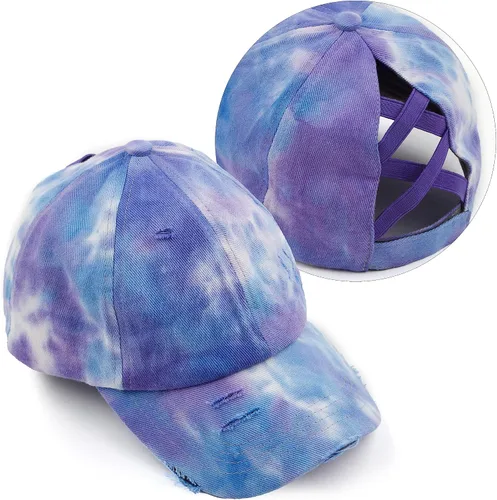 Vista 50 de C.C Gorra de béisbol de malla con diseño de estrella brillante, gorra de camionero ajustable para moño o cola de caballo Una banda elástica-negro