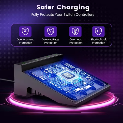 Vista 4 de Cargador de controlador de interruptor para Nintendo Switch 2 y 1 y OLED, base de carga rápida Joycon 8 en 1, estación de carga Joycon