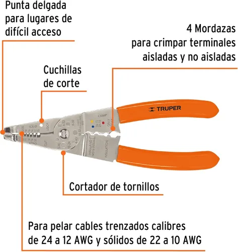 Vista 2 de Truper Pelacables y cortador de 8" - Naranja, acero aleado, plástico y caucho