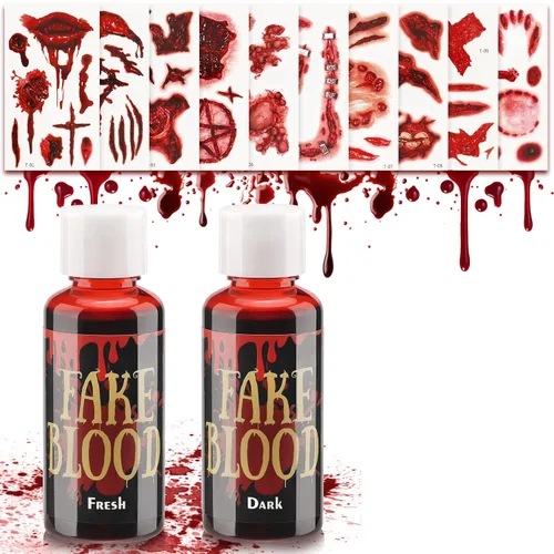 Vista 4 de Kit de sangre falsa Halloween tatuaje pegatinas herida gasa (Blood+Tatuaje S)