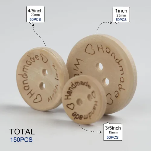 Vista 2 de 150 botones de madera hechos a mano para manualidades de 3/5 3/4 1 pulgada, botones de madera mixta, redondos, de madera, hechos a mano, con botones
