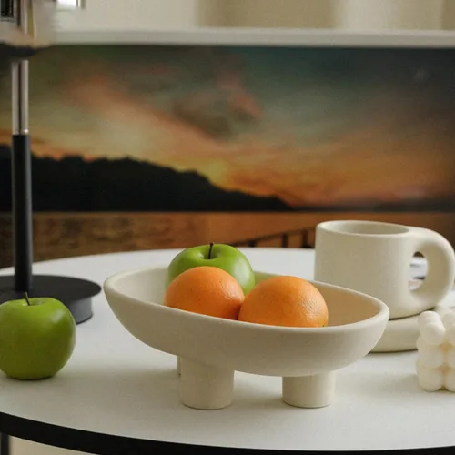 Vista 4 de WENSHUO Frutero de cerámica de tres patas para encimera de cocina, cuenco decorativo para decoración de mesa, cuencos grandes ovalados de 10 Crema