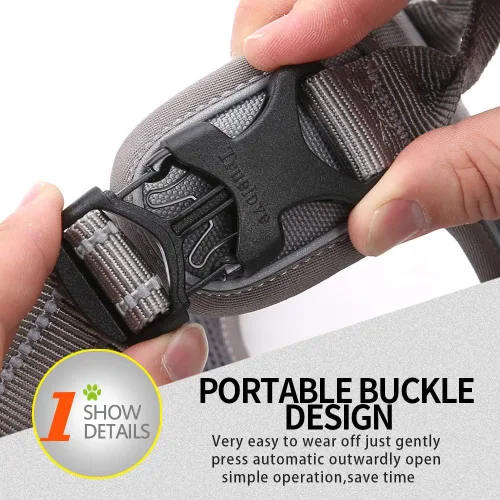 Vista 4 de JUXZH Truelove Arnés para perro sin tirones con mango de fácil control y 2 accesorios para correa, chaleco reflectante ajustable para mascotas Gris