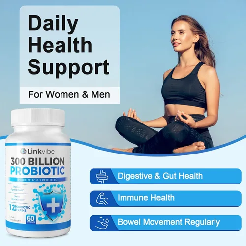 Vista 3 de Probiótico 300 mil millones de UFC – 12 cepas con prebióticos orgánicos para la salud digestiva e intestinal, inmune, hinchazón – Probióticos