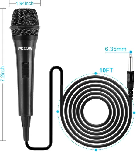 Vista 4 de Micrófono de karaoke dinámico para cantar, micrófono vocal con cable para karaoke, micrófono de mano con cable de 10 pies, micrófonos para altavoz