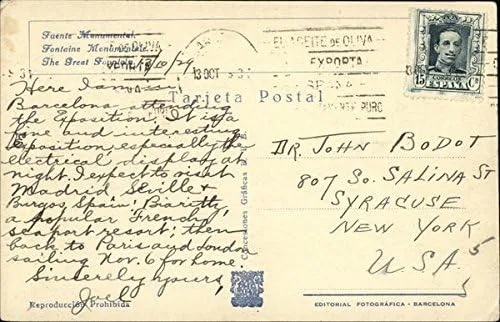 Vista 2 de Fuente Monumental, Exposicion Internacional De Barcelona, 1929 España Postal antigua original