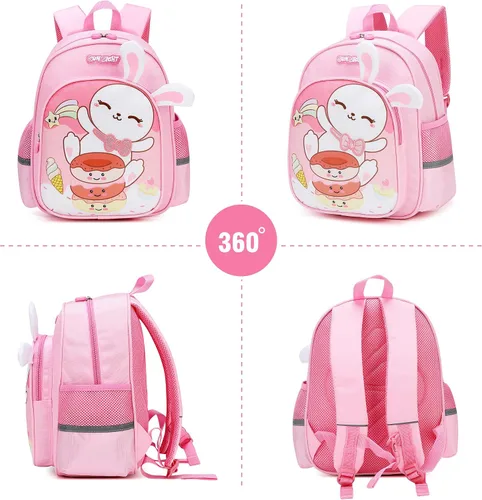 Vista 4 de Reqinqin Lindas mochilas reales para niños pequeños, mini bolsa de viaje de dibujos animados de animales para bebé niña niño de 1 a 5 años