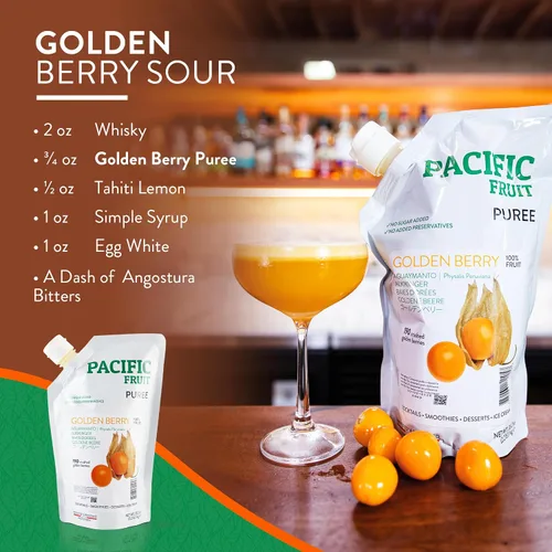 Vista 3 de FRUTA DEL PACÍFICO - Jugo de mora dorada - Jugo de Physalis - Puré de bayas doradas - 100% VERDANA LISTA PARA USAR PARA SUS BEBIDAS - 100% FRUTA