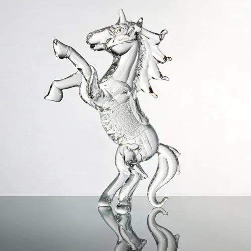 Vista 8 de YU FENG - Figura de caballo de cristal de 6.3 pulgadas, escultura animal de cristal transparente Rearing Horse Design, Handcrafted Glass Art
