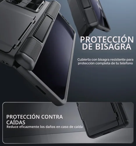 Vista 6 de GBEE - Funda para Samsung Galaxy Z Fold 5 con soporte y protector de pantalla, color negro Card Holder & Sliding Camera Cover & Hinge Protection &