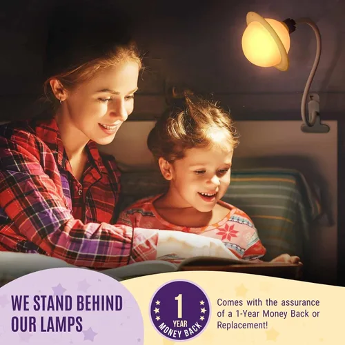 Vista 5 de Saturn - Lámpara de noche con clip para habitación de niños, luz LED regulable con clip con cabeza desmontable, luz nocturna para recién nacidos