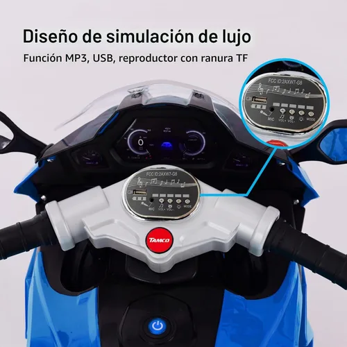 Vista 7 de TAMCO - Motocicleta eléctrica para niños con 3 ruedas, recargable, con ruedas ligeras (azul)
