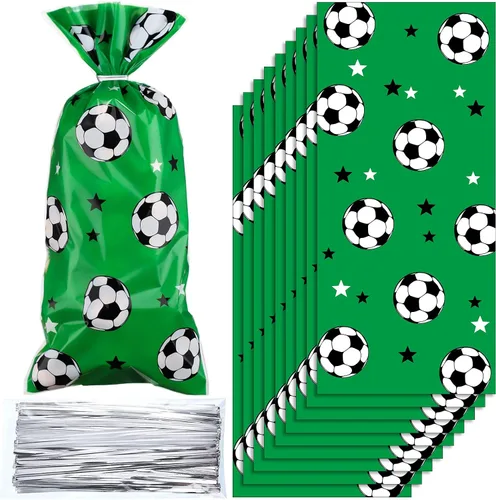 Vista 7 de Blulu 100 bolsas de regalo de fútbol, celofán de fútbol, bolsas de golosinas de celofán sellables con calor, bolsas de dulces de fútbol con 100