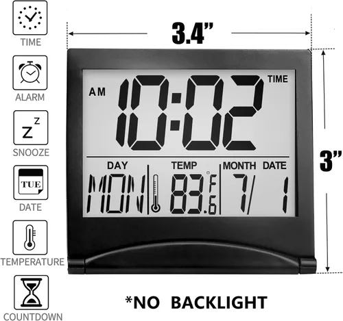 Vista 2 de Betus Reloj despertador digital de viaje, calendario plegable, temperatura y temporizador con repetición, pantalla de números grandes, funciona