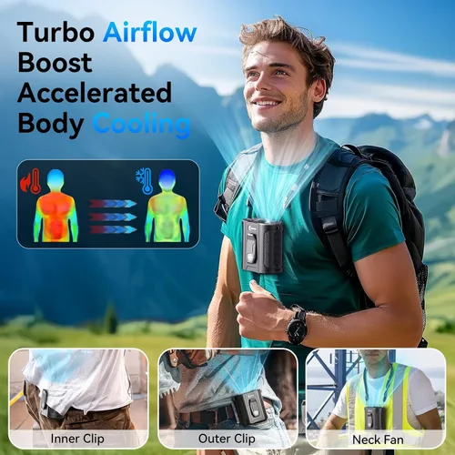 Vista 9 de [Batería dual] Ventilador de cintura portátil AI de 24000 mAh con Negro