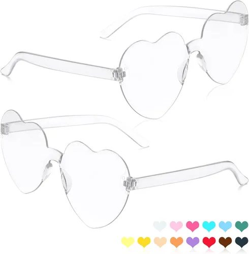 Vista 144 de Lentes de sol con forma de corazón, 2 pares de lentes de sol en forma de corazón, gafas de sol rave para mujeres, regalos de fiesta