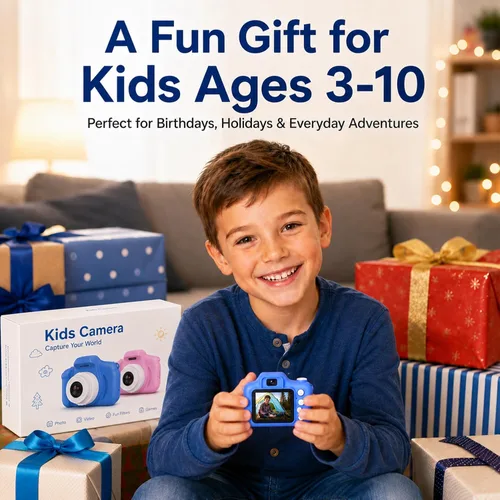 Vista 5 de Cámara de juguete para niños, regalos de Navidad, cumpleaños, festival para niños de 3 a 10 años, cámara de video digital HD para niños pequeños