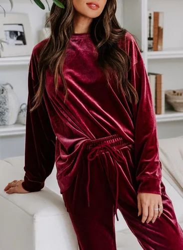 Vista 2 de Herseas Conjunto de terciopelo de 2 piezas para mujer, casual, sin botones, con pantalones deportivos