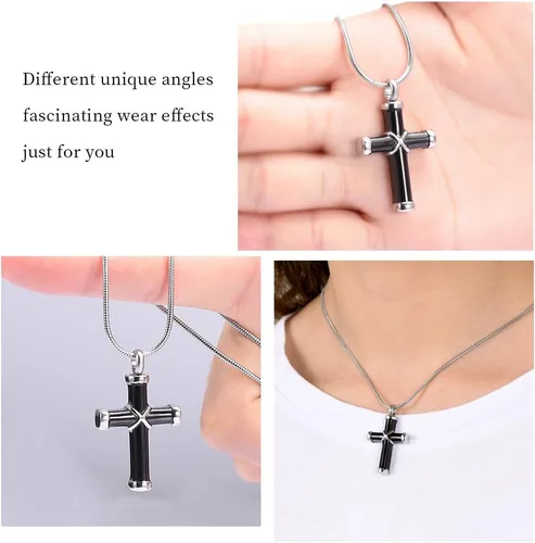 Vista 4 de None Collar de cremación de acero inoxidable 316L con colgante de urna de cruz clásica para cenizas