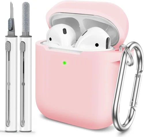 Vista 32 de Funda Protectora para AirPods 1/2, viene con kit de limpieza, funda protectora de silicona suave con hebilla, compatible con estuche de carga