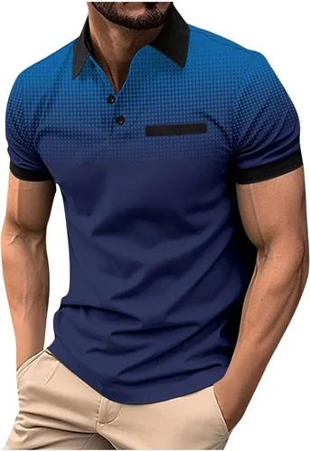 Vista 2 de Mens Shirts Casual Stylish Button Down Short Sleeve Polo Shirt Summer Vacation Shirts Loose Athletic Pullover Tee