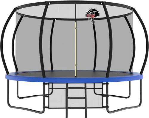 Vista 12 de Lyromix 12 14 15 16 pies, camas elásticas al aire libre para niños y adultos, trampolín de calabaza con postes curvos, trampolín recreativo con aro