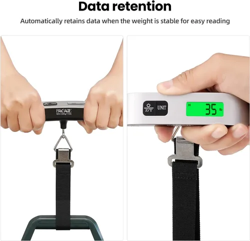 Vista 5 de BAGAIL Digital Luggage Scale, 110lbs Hanging Baggage Scale with Backlit LCD Display, Portable Suitcase Weighing Scale, Travel Luggage Weight Scale