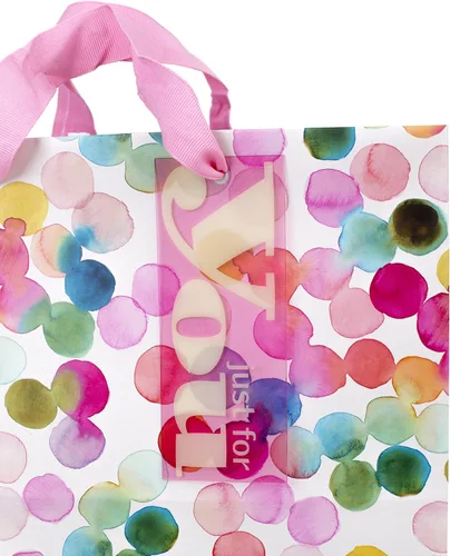 Vista 3 de Hallmark Bolsa de regalo cuadrada grande de 10 pulgadas (puntos de acuarela, solo para ti) para cumpleaños, día de la madre, Pascua, graduaciones