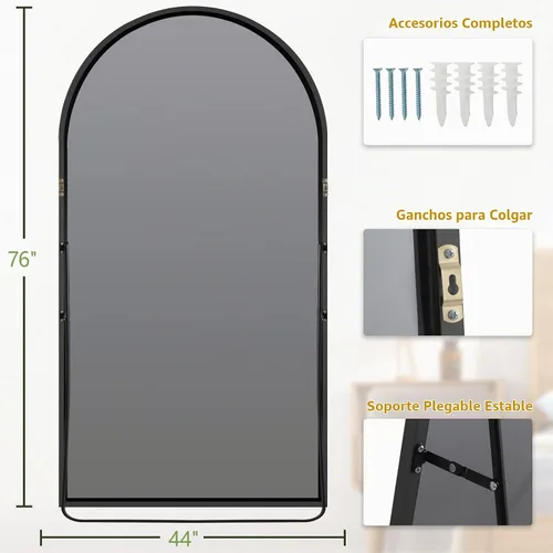 Vista 5 de MELOMOIR - Espejo de piso grande de 76 x 44 pulgadas, espejo independiente arqueado de longitud completa para dormitorio, sala de estar, vestidor