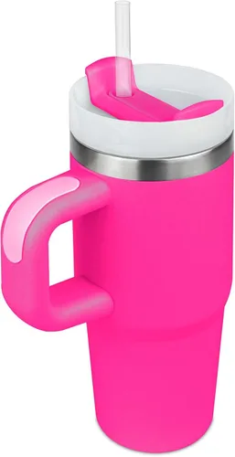 Vista 15 de Vaso de 14 oz con asa y pajita, vaso de 14 oz para niños con tapa y pajita, vasos de acero inoxidable para niños, para deportes al aire libre